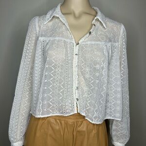 Zara White Long Sleeve Notched Collar Blouse